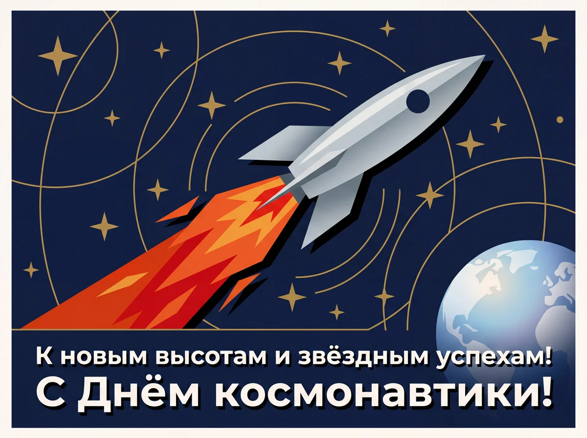 Открытка к Дню космонавтики коллеге