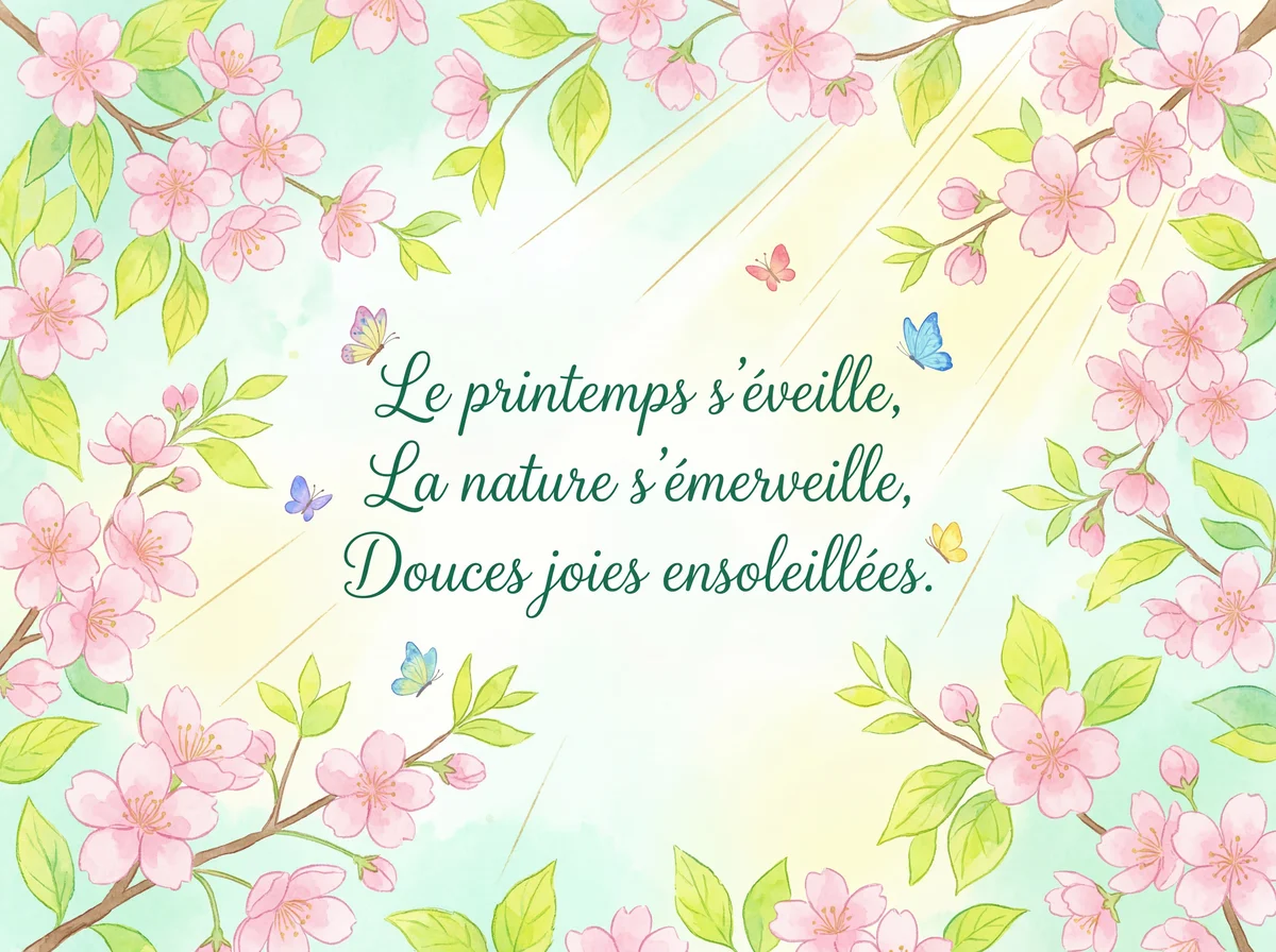 Carte pour célébrer l'arrivée du printemps et ses douces joi...