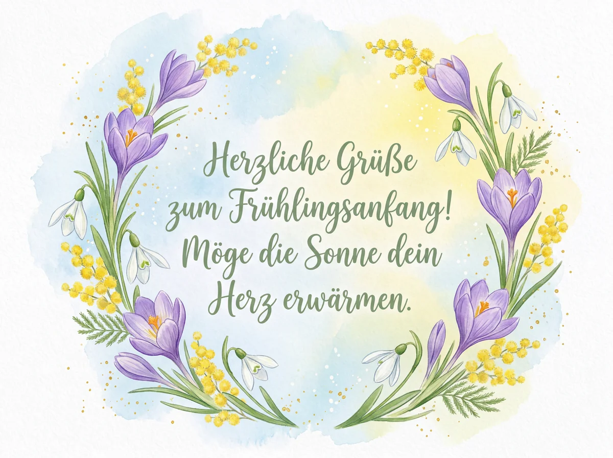 Grußkarte zum Frühlingsanfang mit herzlichen Wünschen