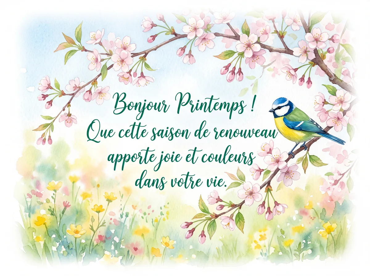 Carte de vœux pour célébrer l'arrivée du printemps