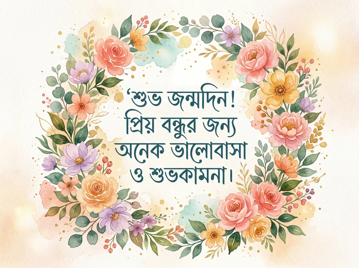 প্রিয় বন্ধুর জন্য উষ্ণ জন্মদিনের শুভেচ্ছা!