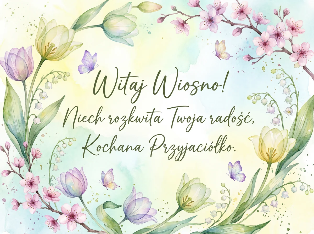 kartka na powitanie wiosny dla przyjaciółki