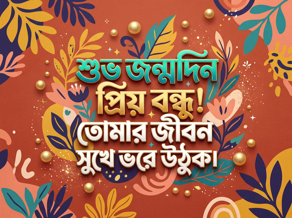 প্রিয় বন্ধু, শুভ জন্মদিন! তোমার জীবন সুখে ভরে উঠুক।