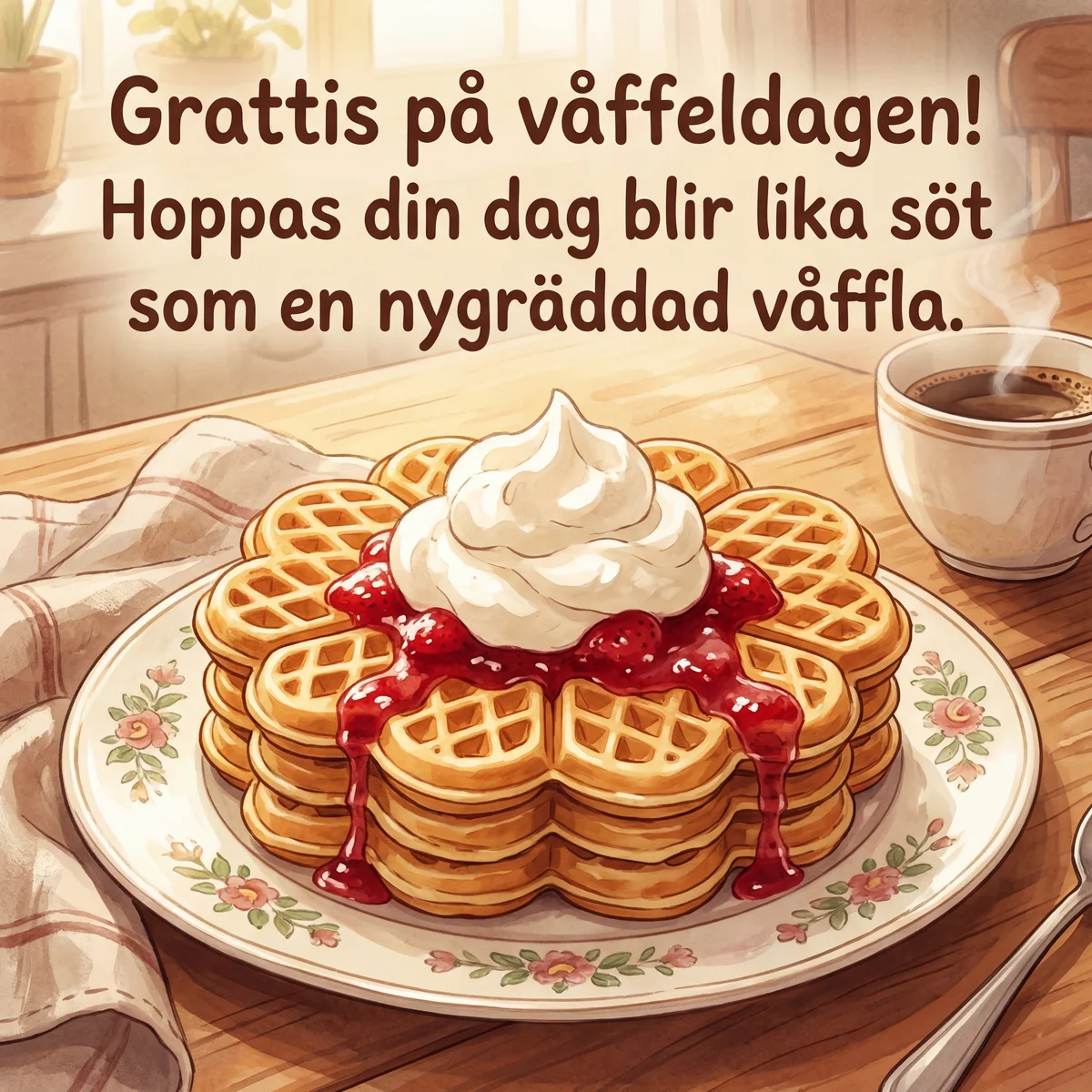 Grattis på våffeldagen-hälsning till en vän