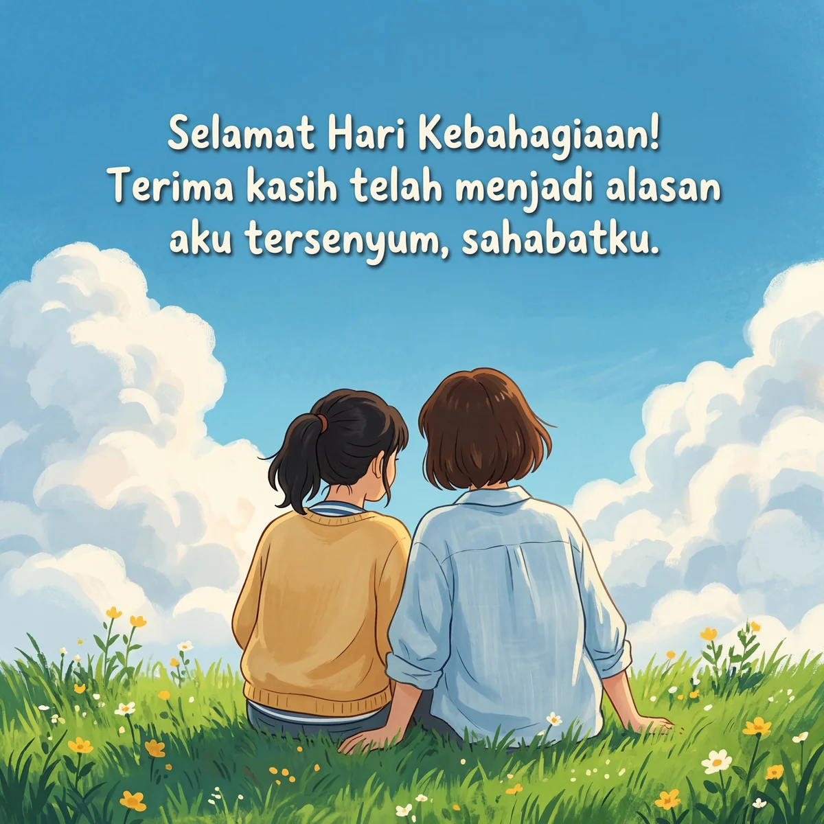 Kartu ucapan Hari Kebahagiaan Internasional untuk sahabat.