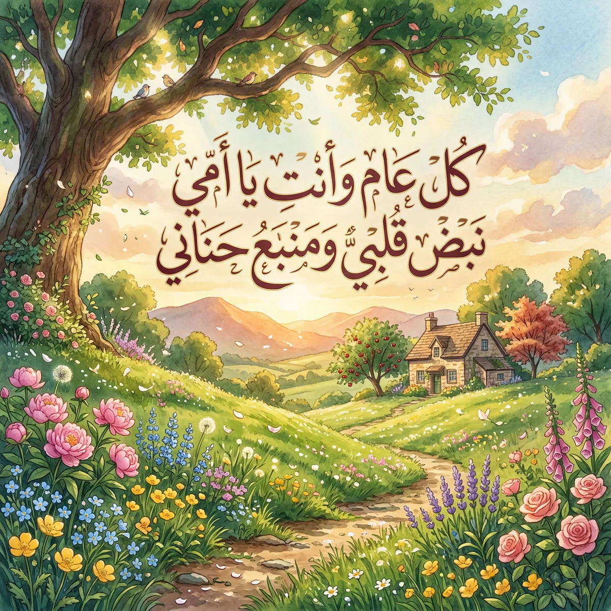 بطاقة تهنئة بمناسبة عيد الأم لأمي الغالية