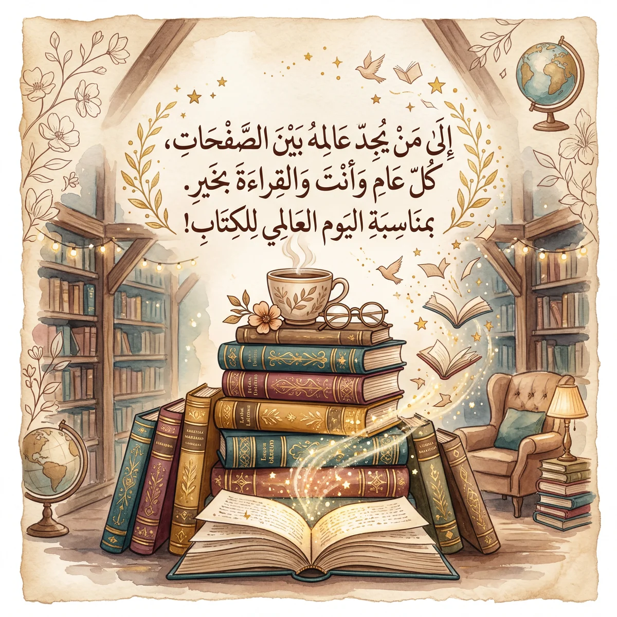 تهنئة صديق محب للكتب بمناسبة اليوم العالمي للكتاب