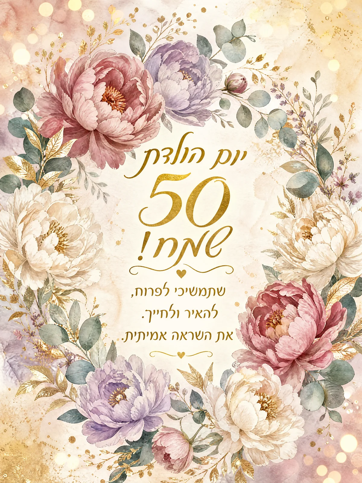 כרטיס ברכה ליום הולדת 50 לחברה טובה