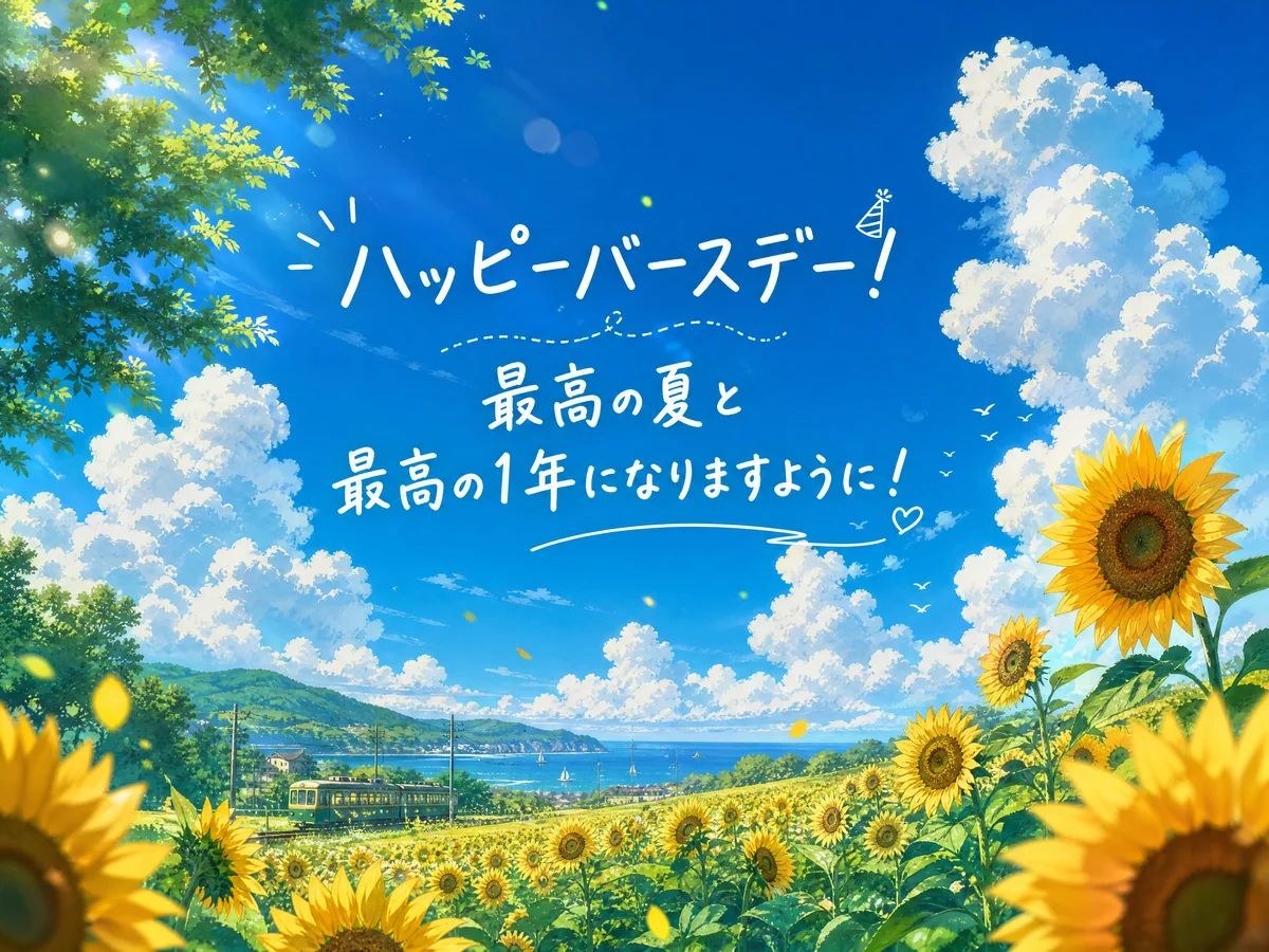 夏の誕生日カード、親友へのお祝いメッセージ