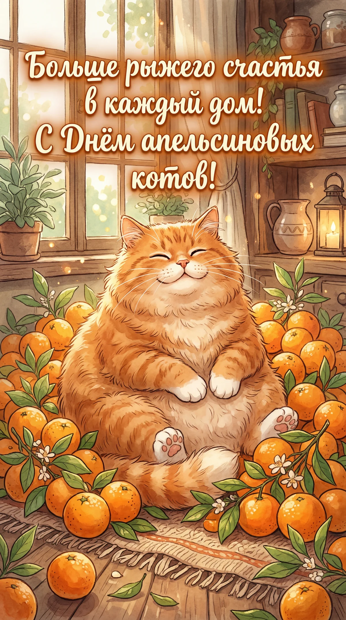 Открытка любителю оранжевых котов с Днем апельсиновых котов!