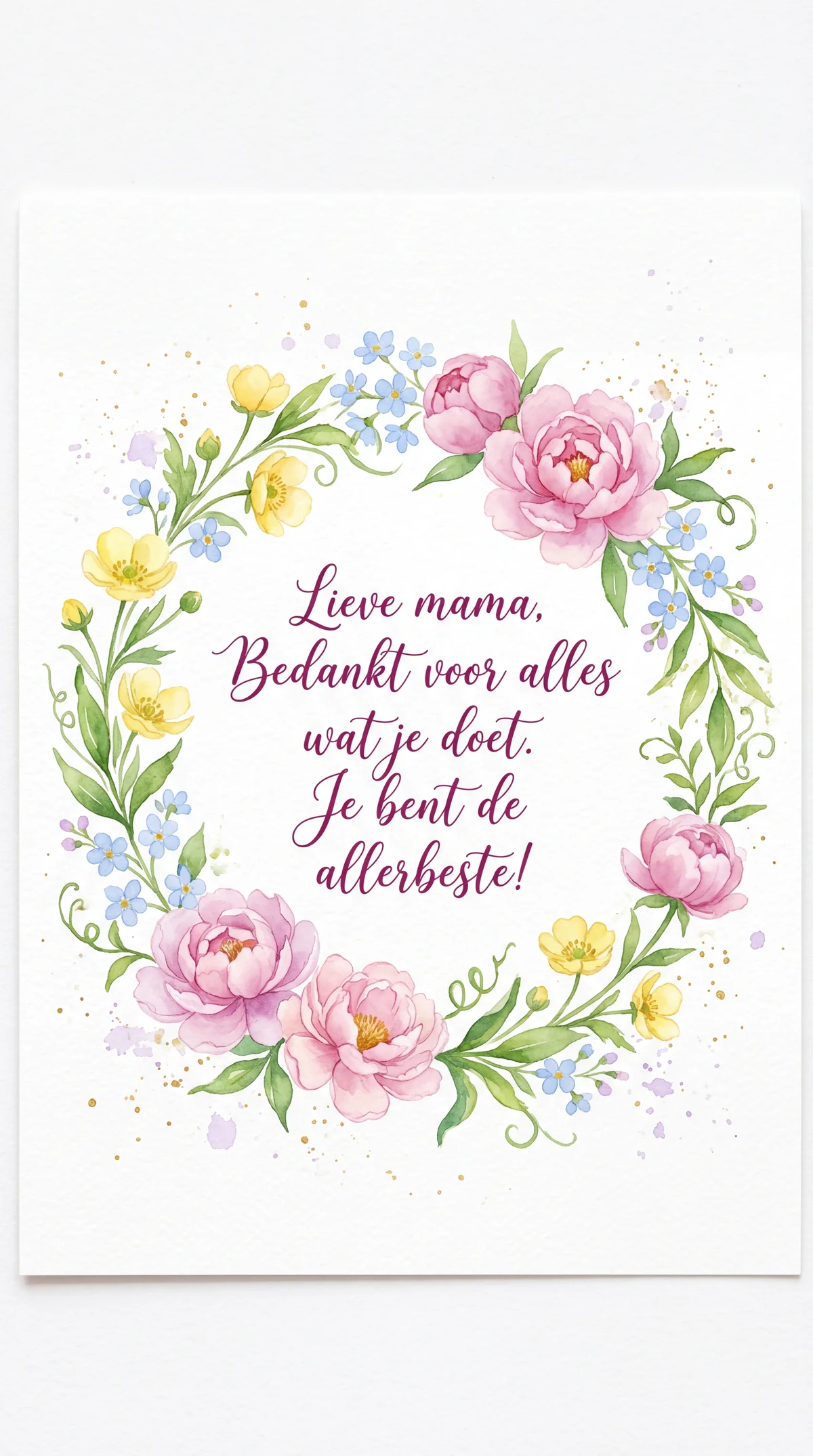 Moederdag kaart met liefdevolle tekst voor mama