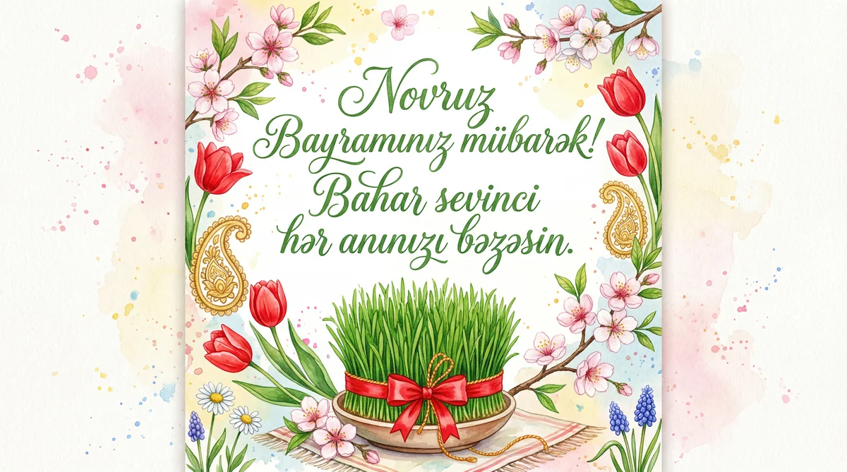 Novruz bayramı münasibətilə təbrik kartı, bahar sevinci dilə...