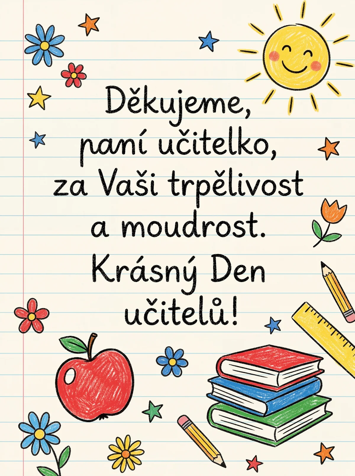 Přání ke Dni učitelů pro naši paní učitelku