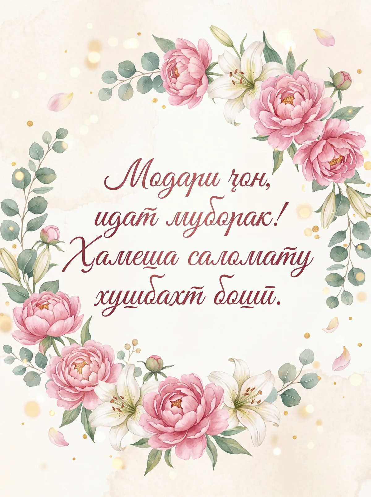 Табрикоти Рӯзи Модар барои модари азиз.