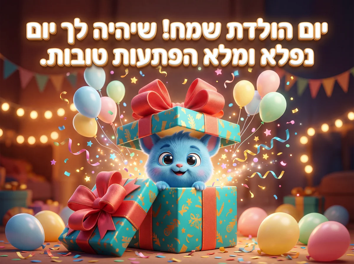 יום הולדת שמח! שיהיה לך יום נפלא ומלא הפתעות טובות.