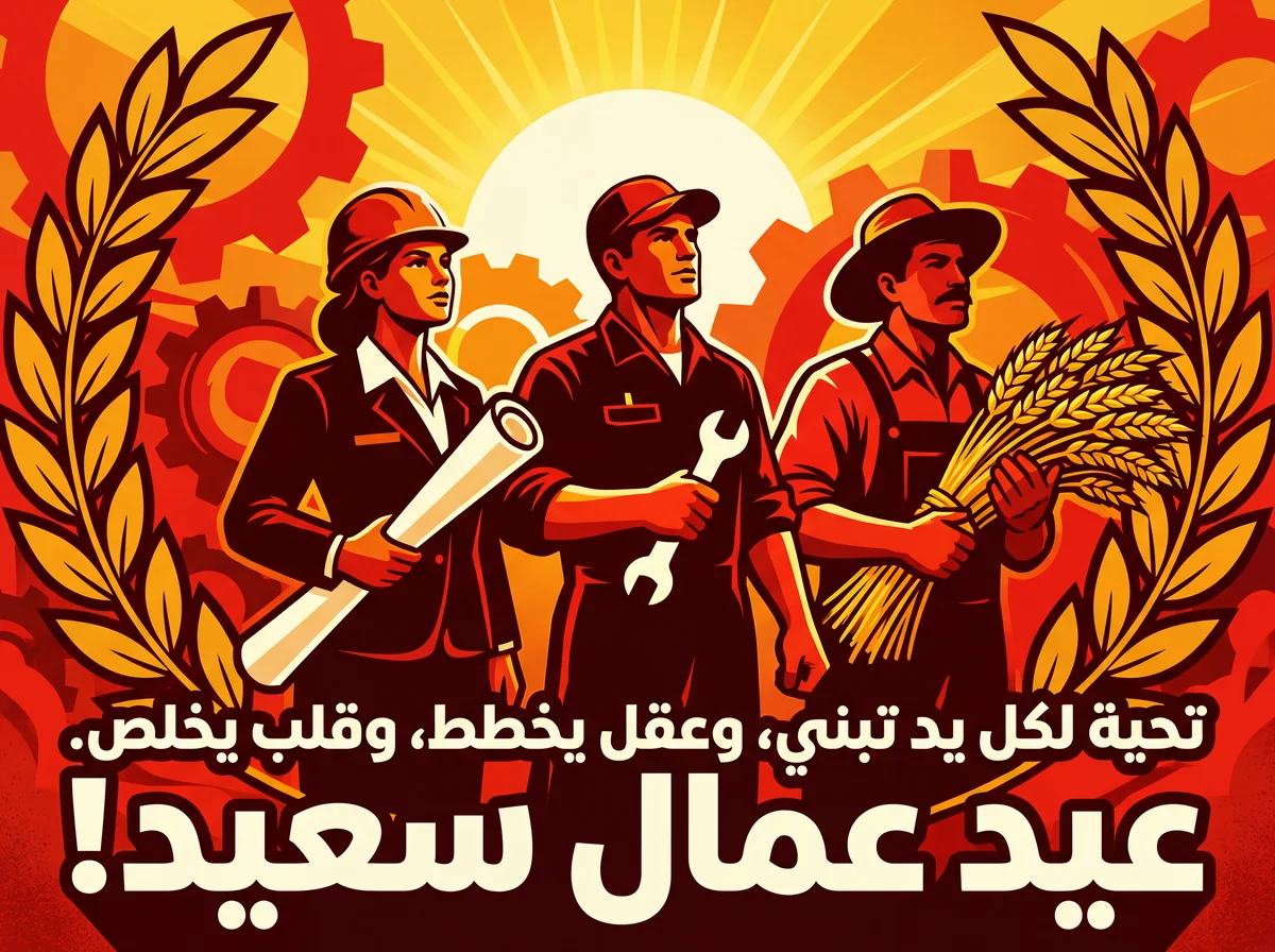 بطاقة تهنئة بمناسبة عيد العمال العالمي