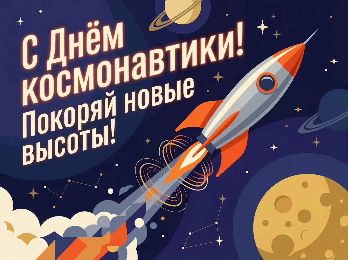 Поздравление с Днем космонавтики, желаю покорения новых высо...