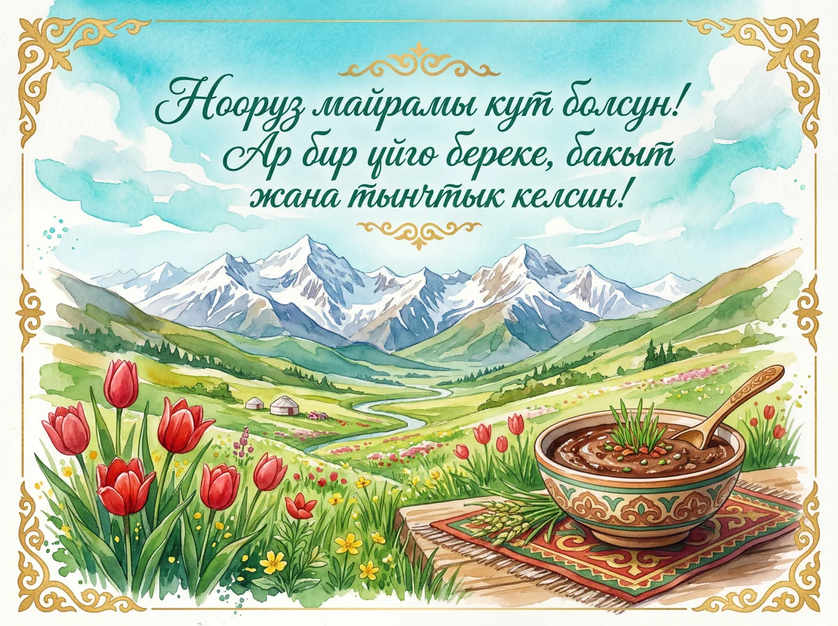 Нооруз майрамына арналган куттуктоо открыткасы