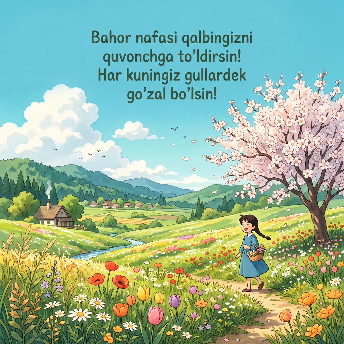 Bahor fasli uchun quvnoq tabrik kartasi