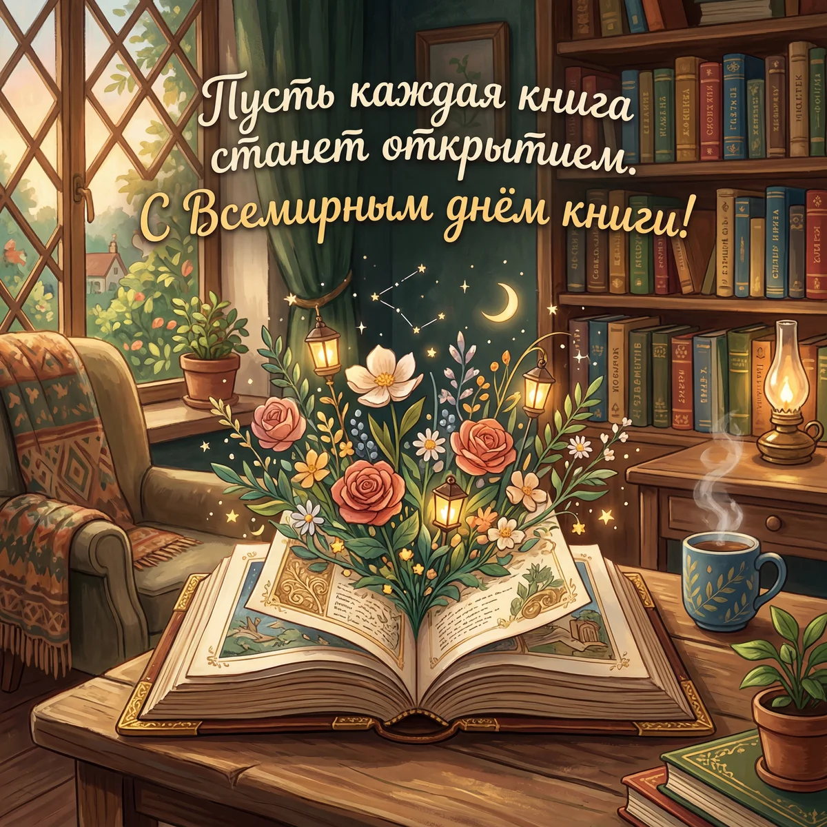 Открытка книголюбу с Всемирным днём книги