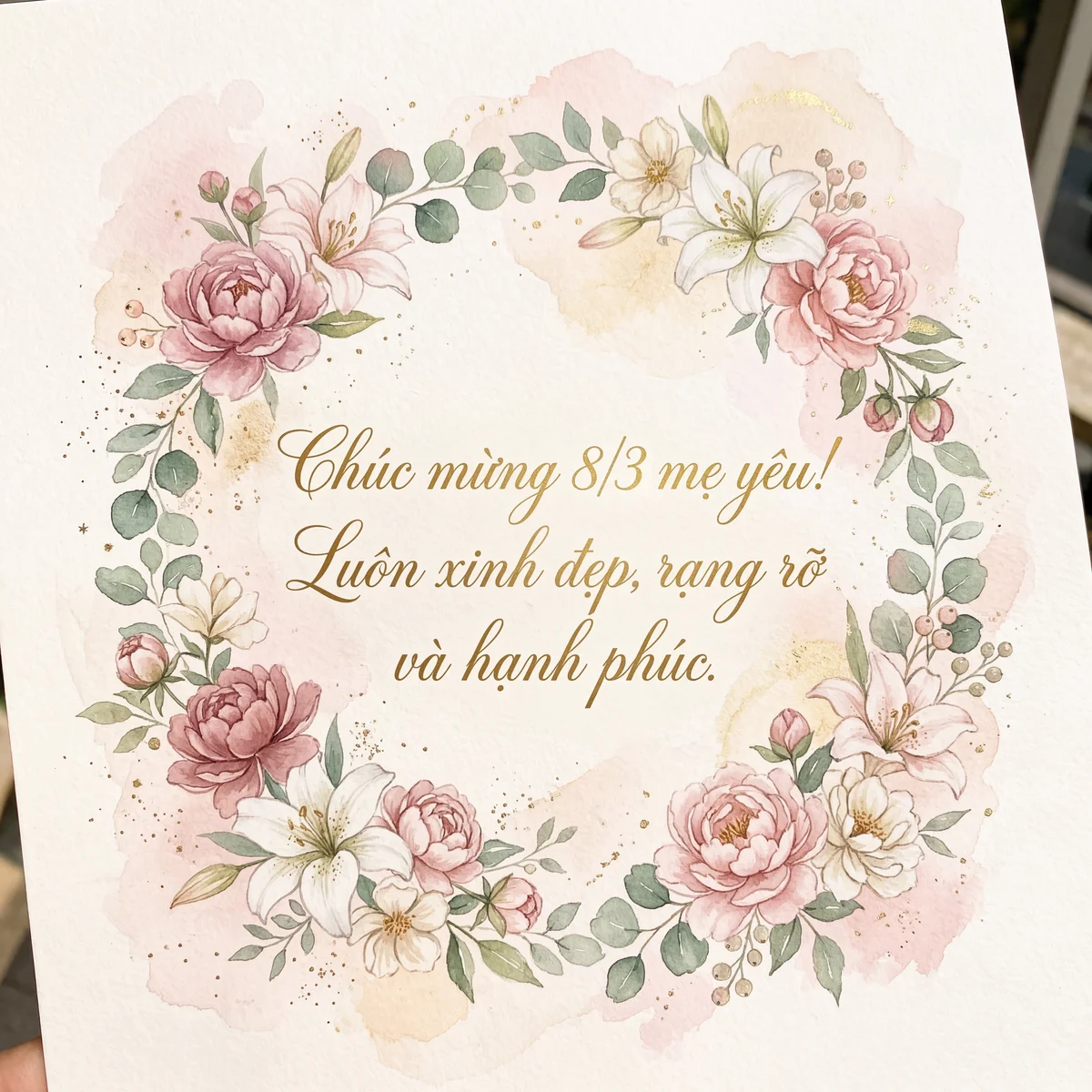 Chúc mừng 8/3 mẹ yêu, luôn xinh đẹp và hạnh phúc.