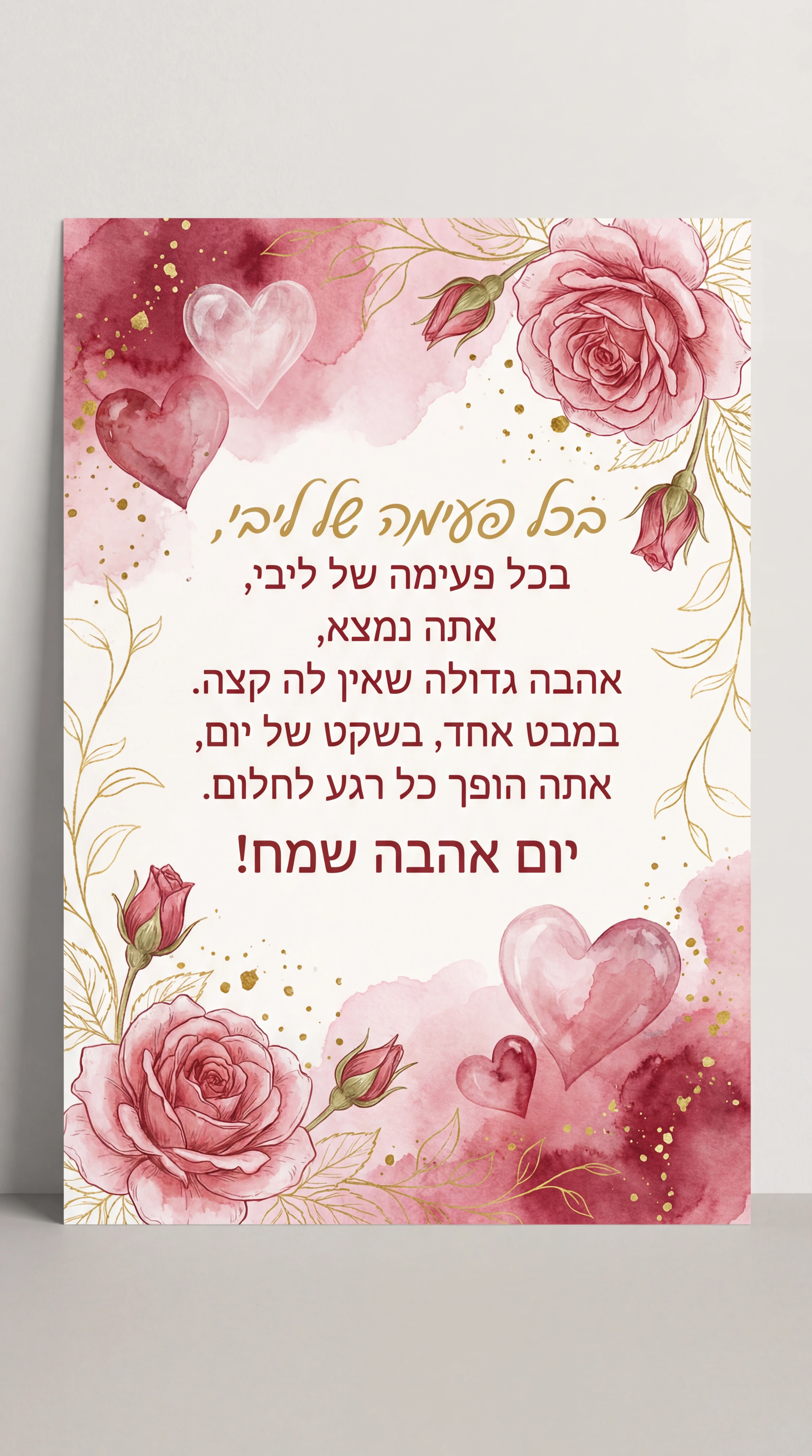 כרטיס ברכה ליום האהבה עם מסר אישי לאהוב/ה