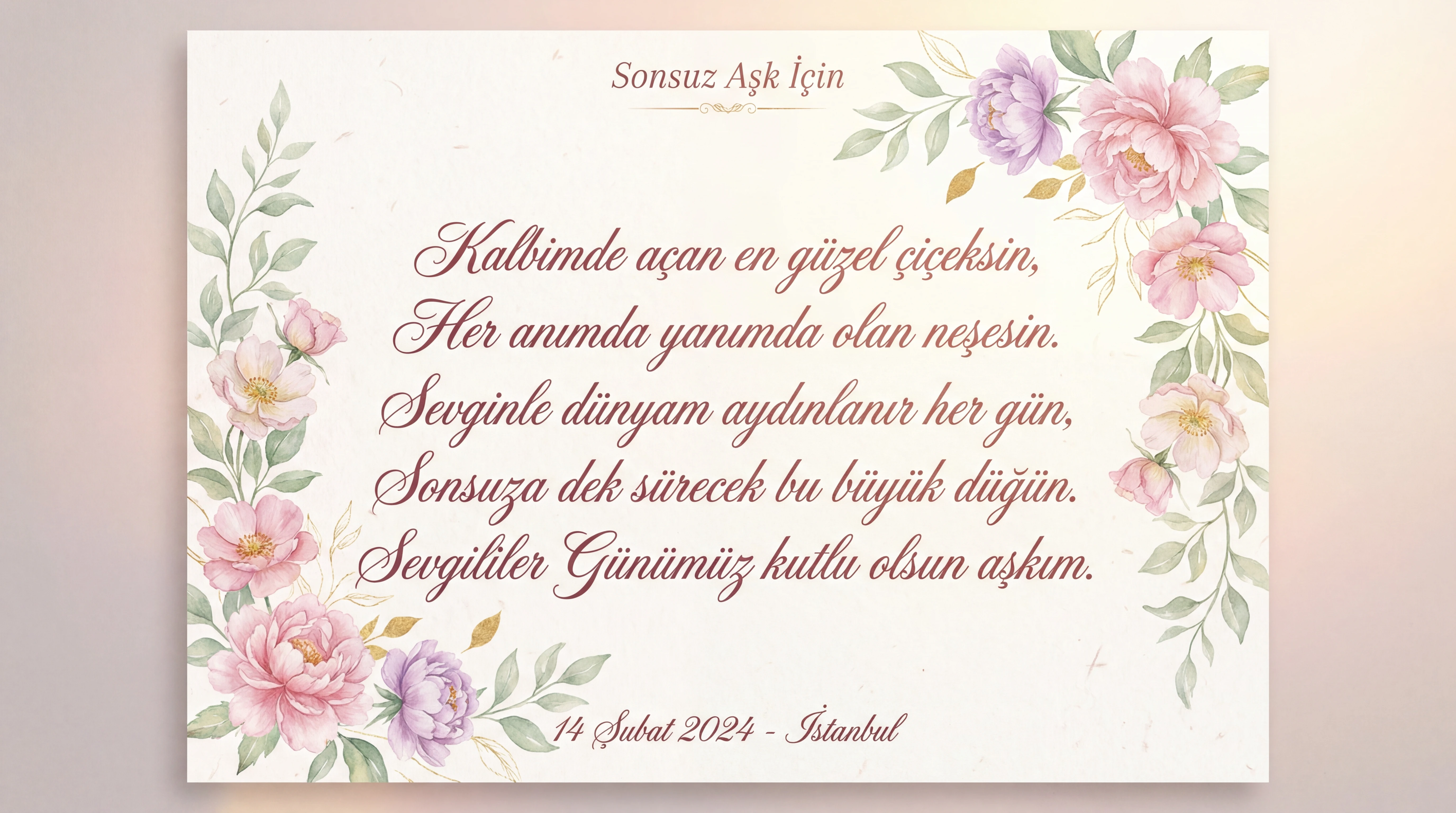 Sevgililer Günü kartı için mesaj