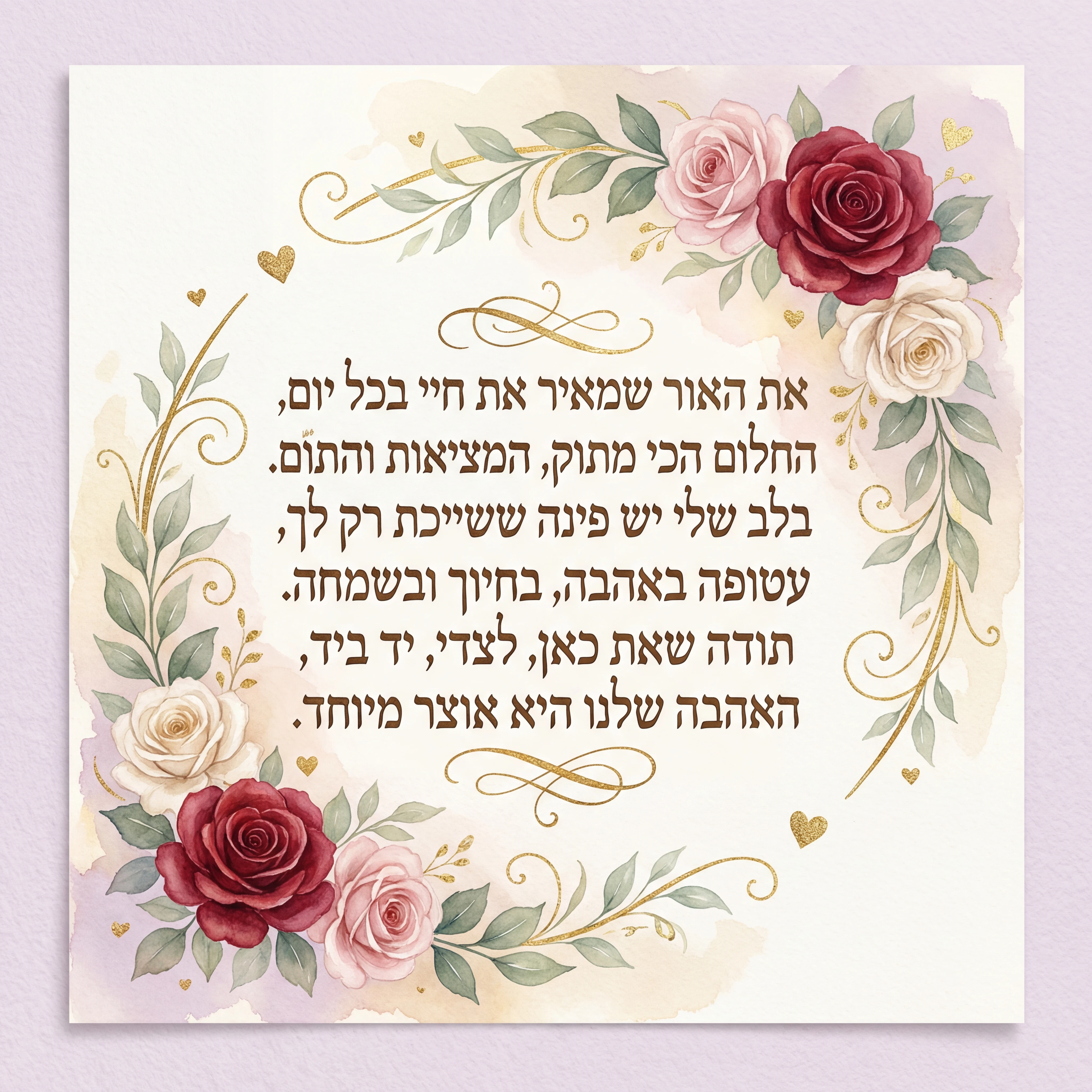 ברכה ליום האהבה לאהובתי עם מילים מהלב