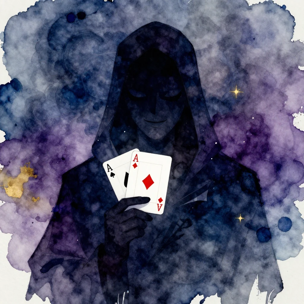 A stylized watercolor illustration depicting a shadowy figur...