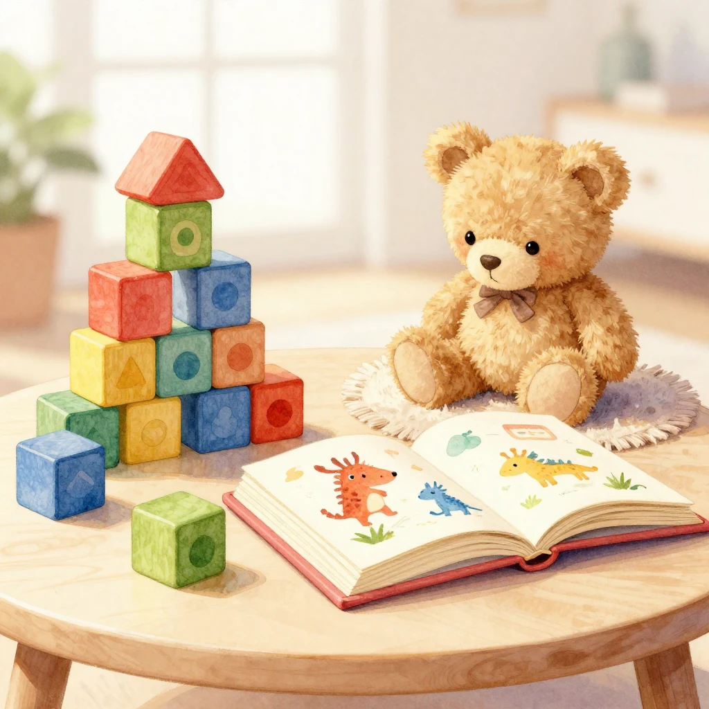 Watercolor illustration depicting a scene of childhood learn...