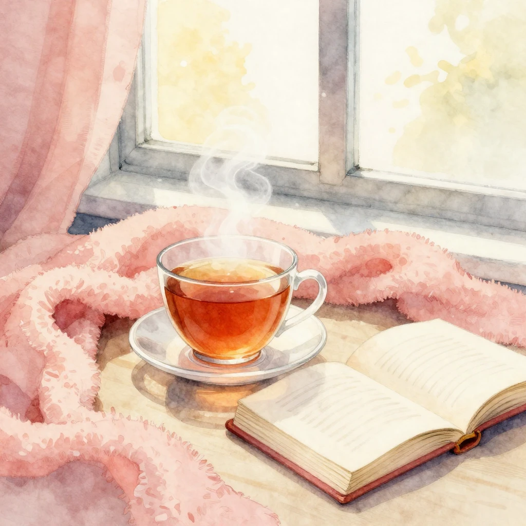 A watercolor illustration depicting elements of self-care: a...