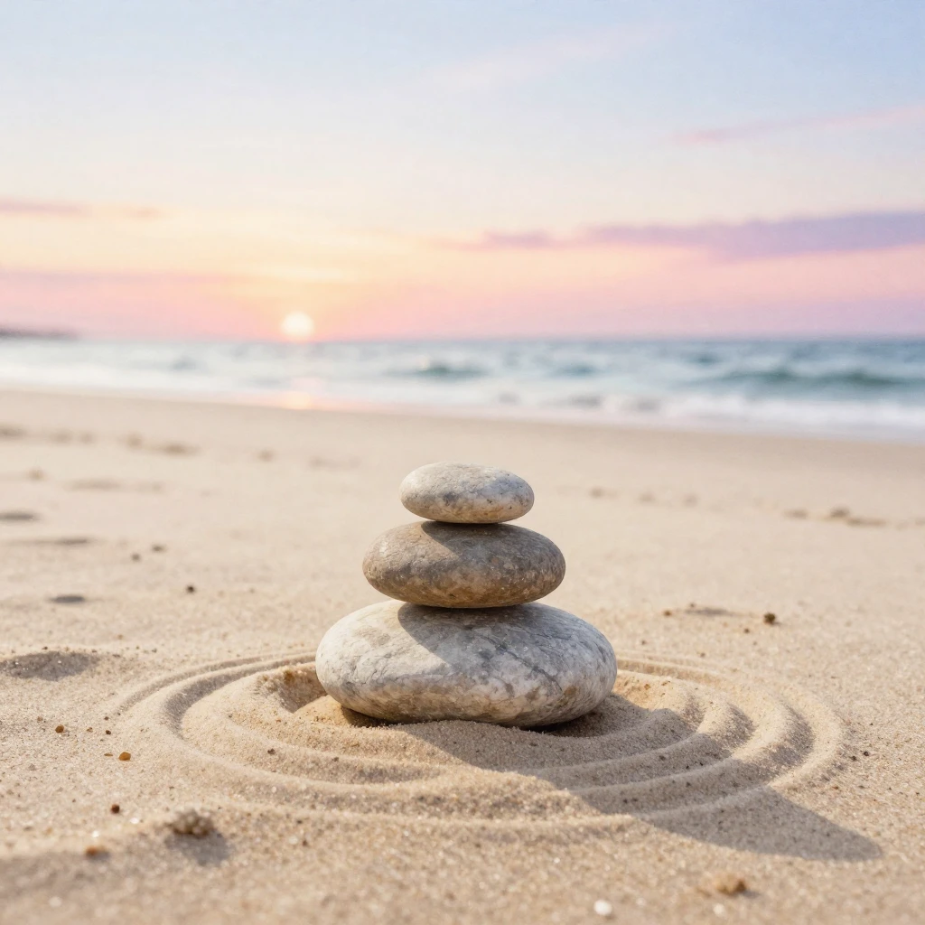 A watercolor painting of a single, smooth, perfectly balance...