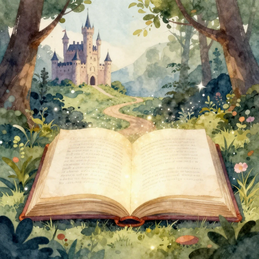 A beautiful watercolor illustration depicting an open, glowi...