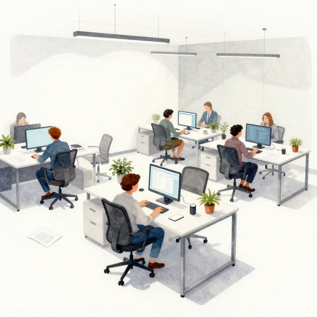 A modern watercolor illustration of a collaborative workspac...