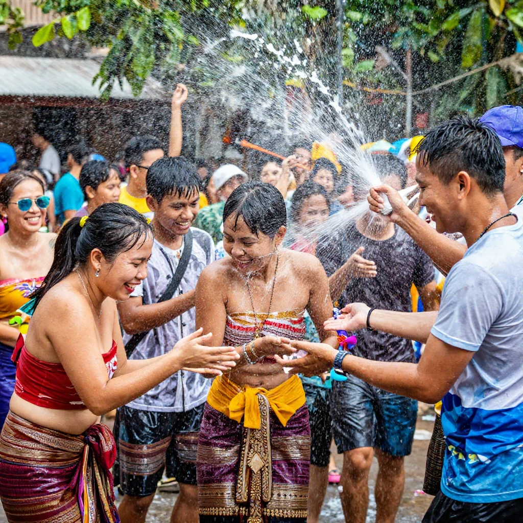 A vibrant and joyful scene depicting people celebrating Song...