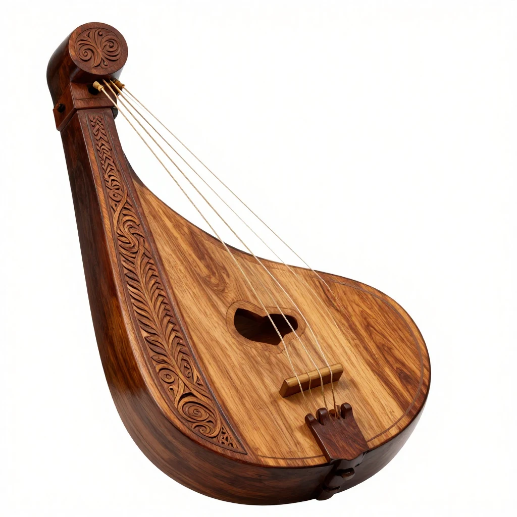 A detailed, artistic depiction of an ancient Slavic gusli, m...