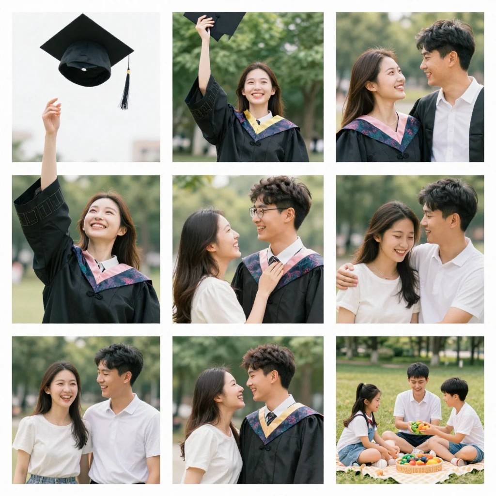 A collage of various happy moments: a graduation cap thrown ...