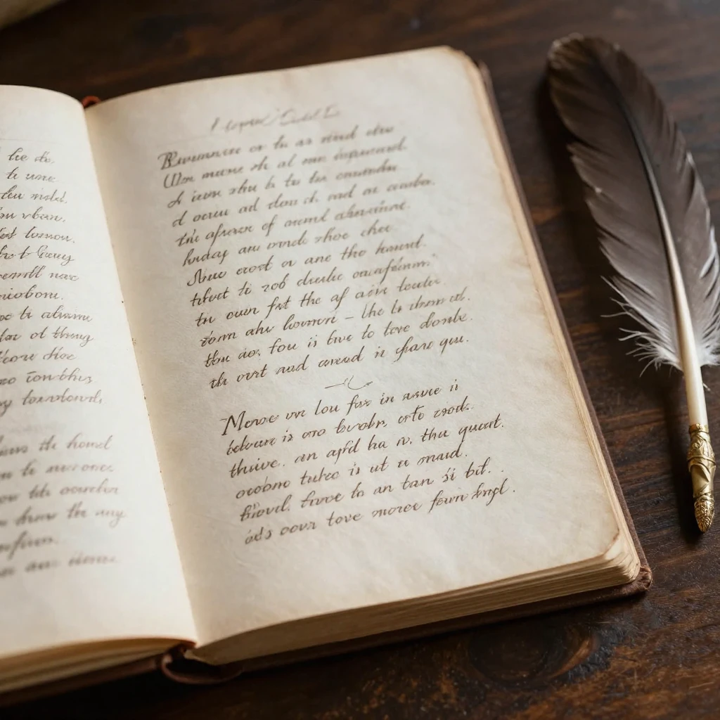 An open, aged manuscript with elegant handwritten poetic ver...