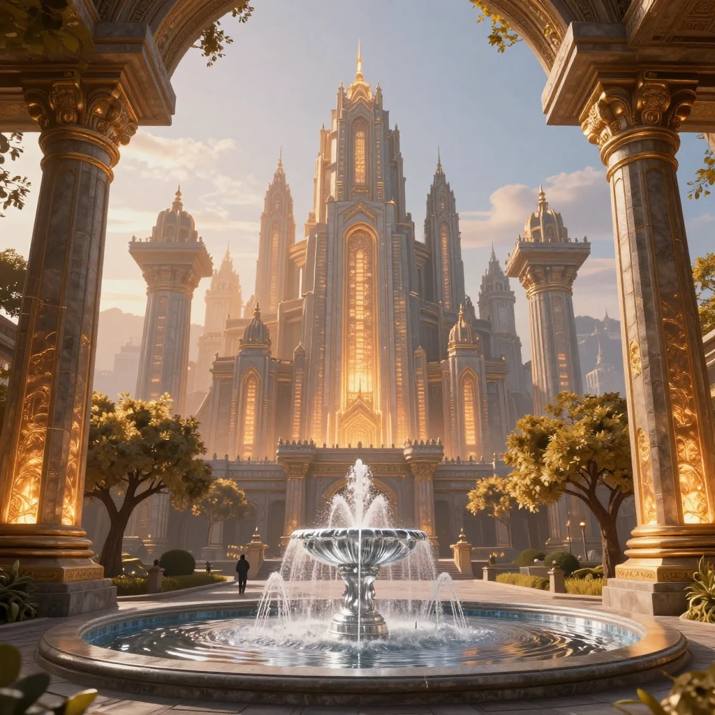 A magnificent impossible city of light rising against a dawn...