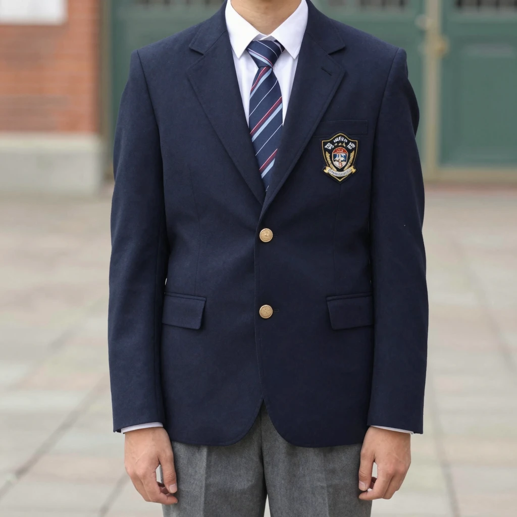A young person wearing a classic British school uniform, inc...