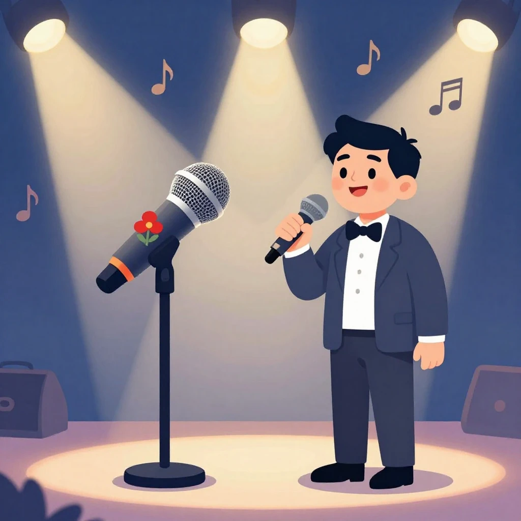 A stylized illustration of two distinct microphones on a sta...