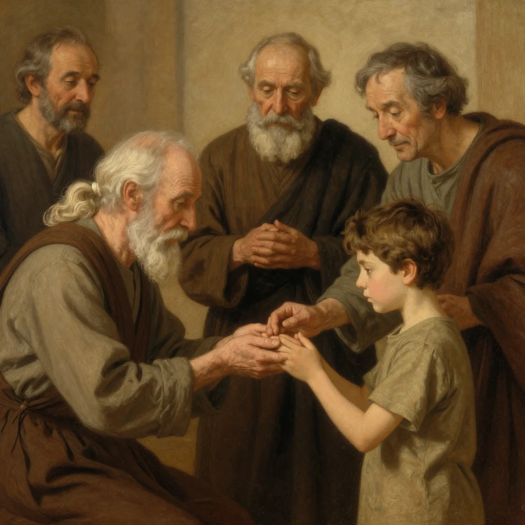 An artistic representation, rendered in a classic painterly ...