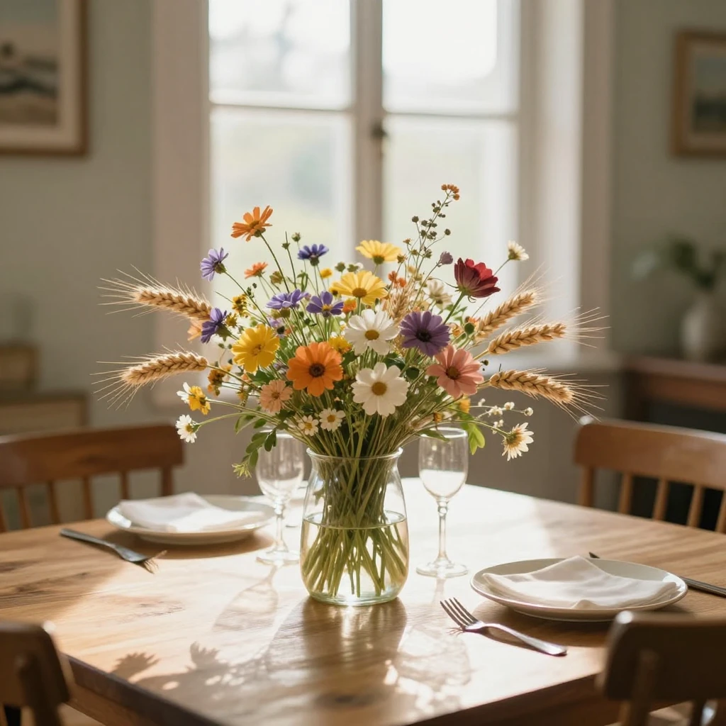 A warm celebration of love with wildflowers and golden wheat...