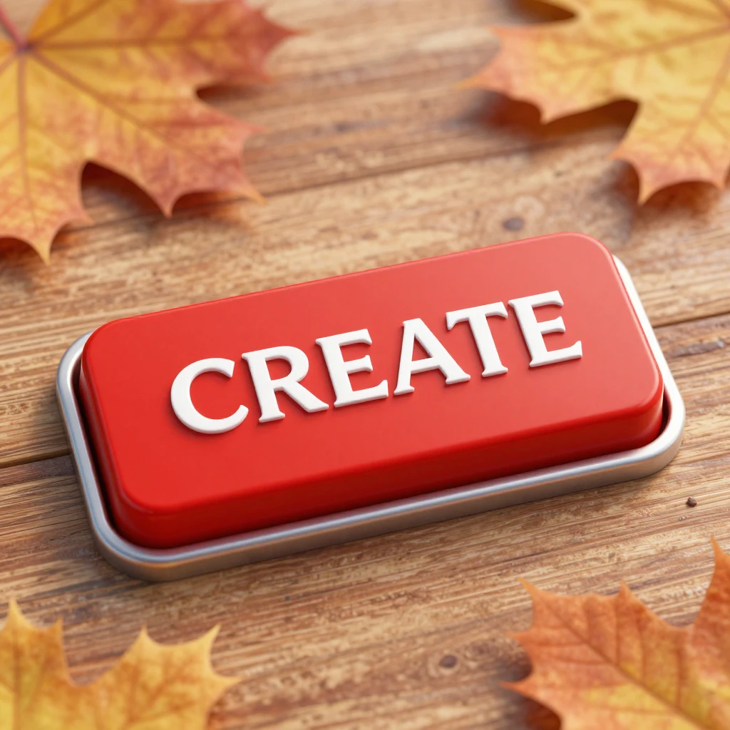 A bright red rectangular 3D button with the word 'CREATE' in...