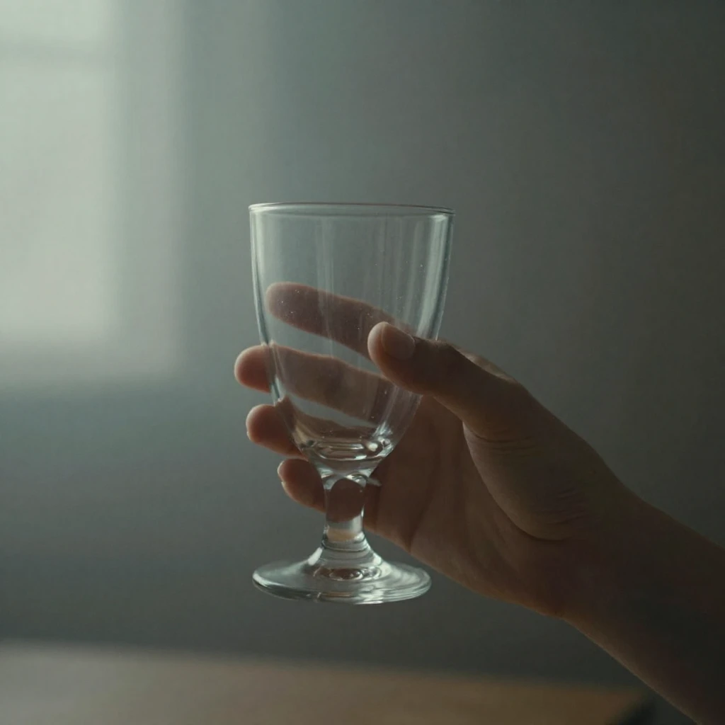 An artistic depiction of a single hand gently holding a glas...