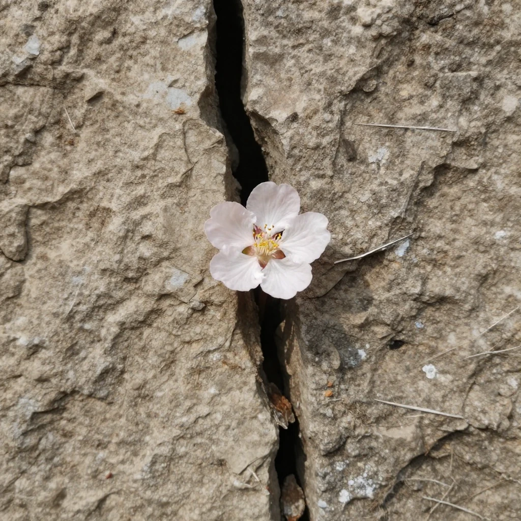 A conceptual image showing a delicate, blooming flower growi...