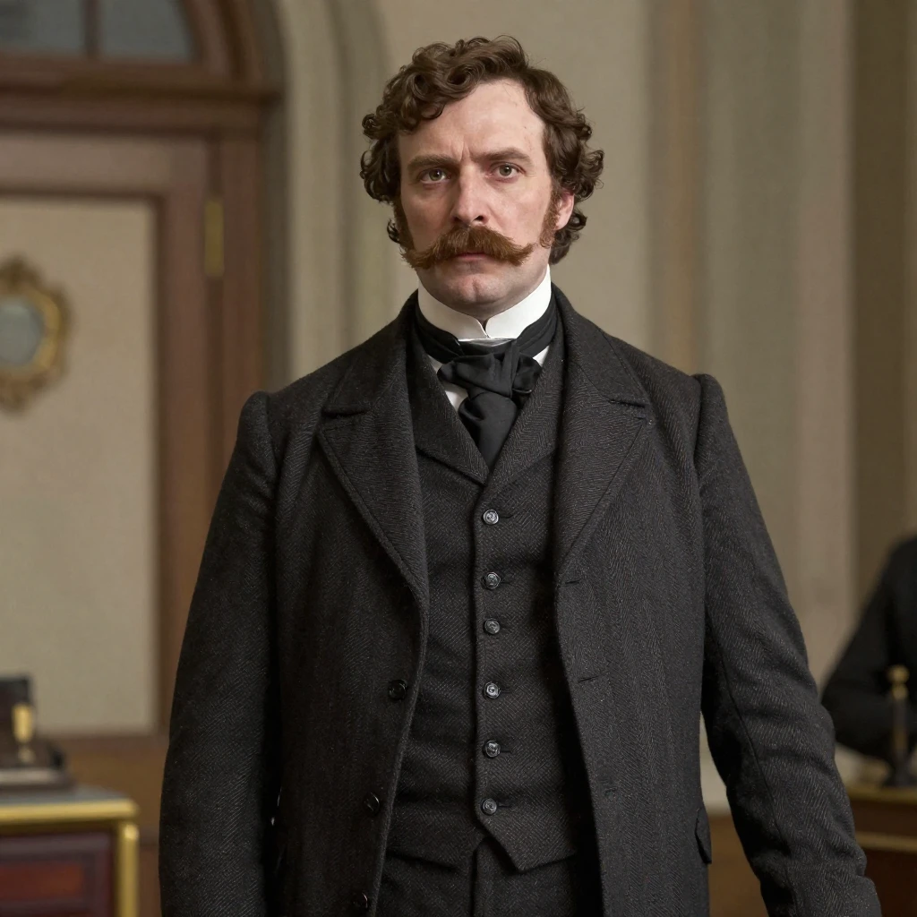 An artistic depiction of a scene from the Victorian era, sho...