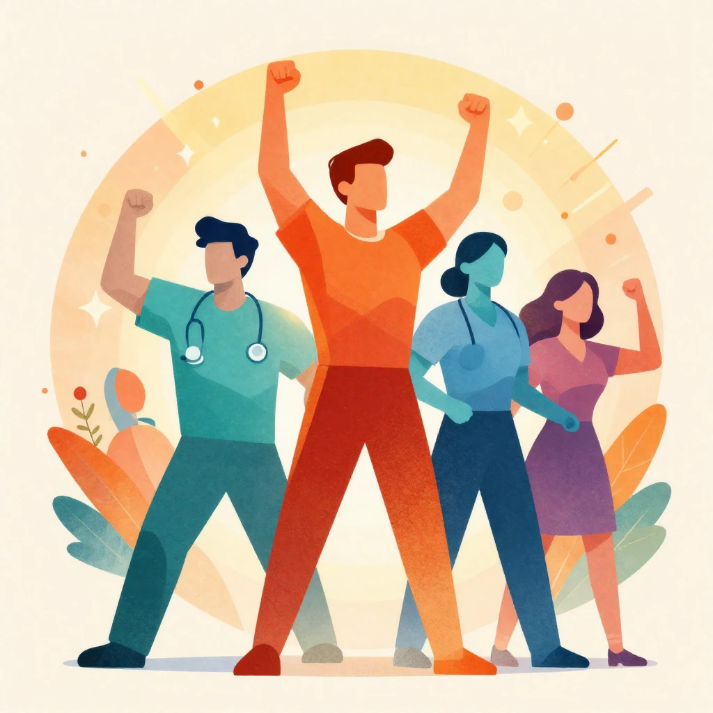 Greeting card illustration depicting abstract heroic figures...