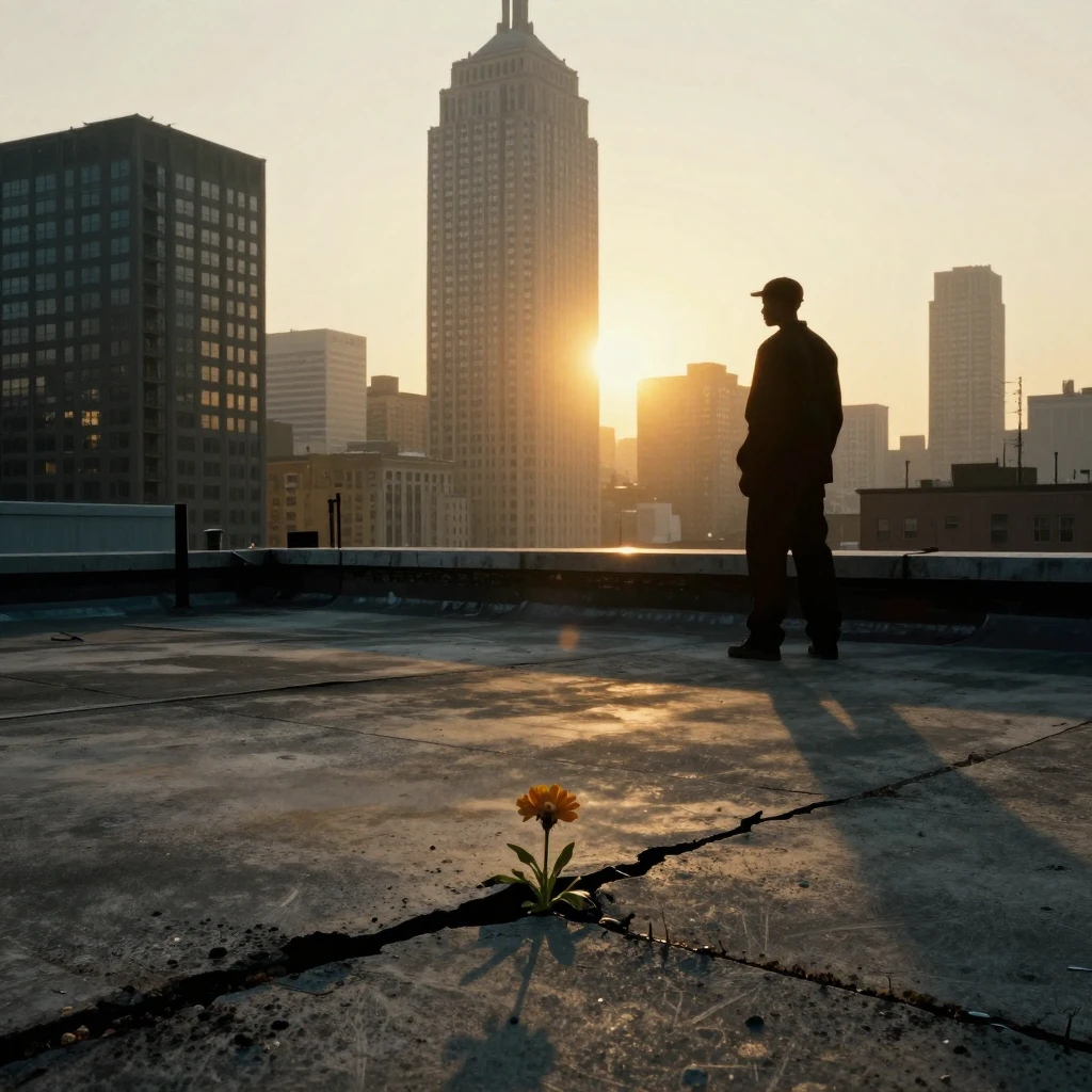 City sunrise with golden glow on skyscrapers. Silhouette of ...
