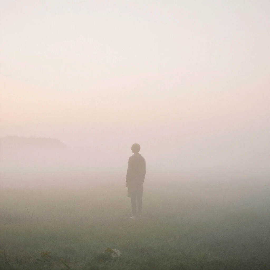 A hazy, ethereal scene with soft focus, pastel colors, and a...